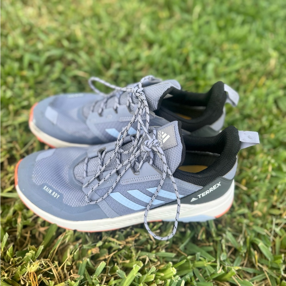 adidas Terrex Light Blue and Black Trail Sneakers with Orange Trim